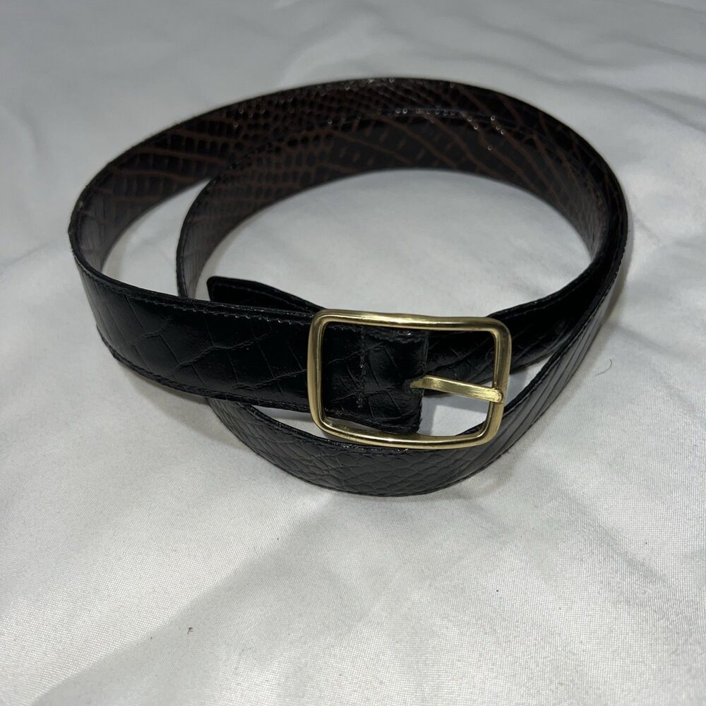 Lady Canterbury Black Snakeskin Leather Belt 42 Gold Tone Buckle DR VTG